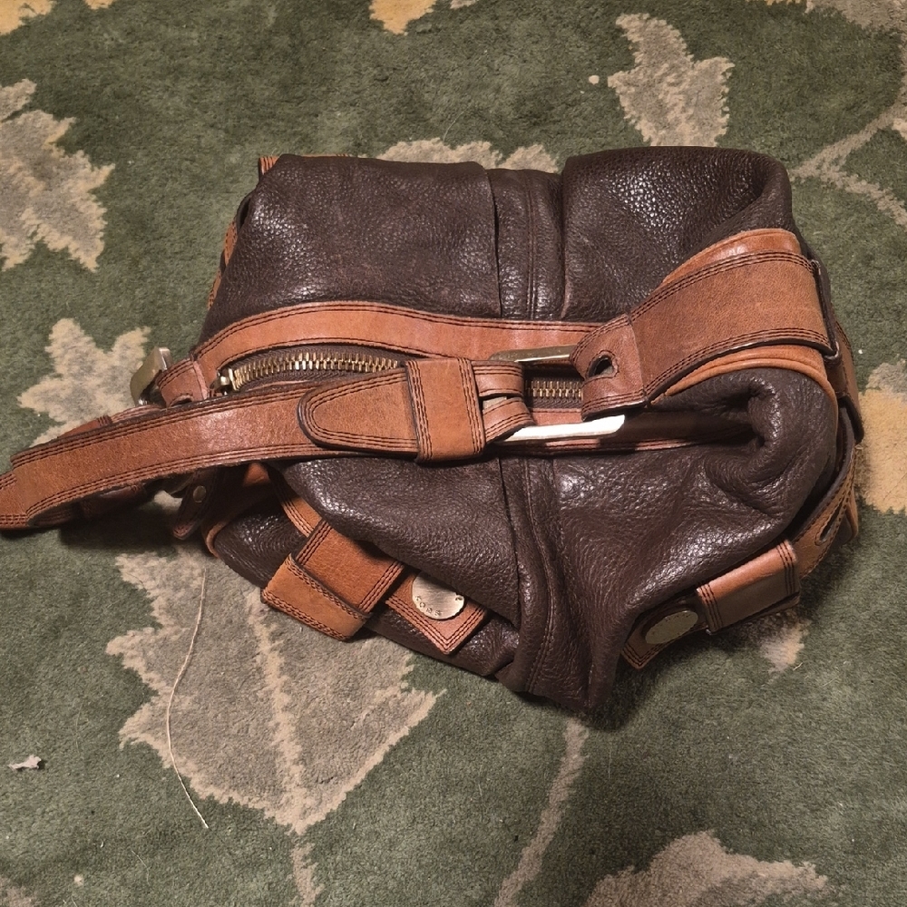MICHAEL Michael Kors Dark Brown Leather Messenger Bag with Tan Trim